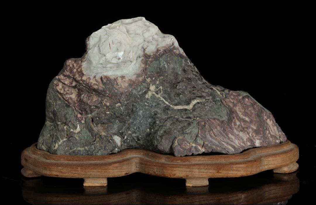 山景石 遠山 雪山景 観賞石 台座付 2.3kg 水石 自然石 盆景 盆石 飾石