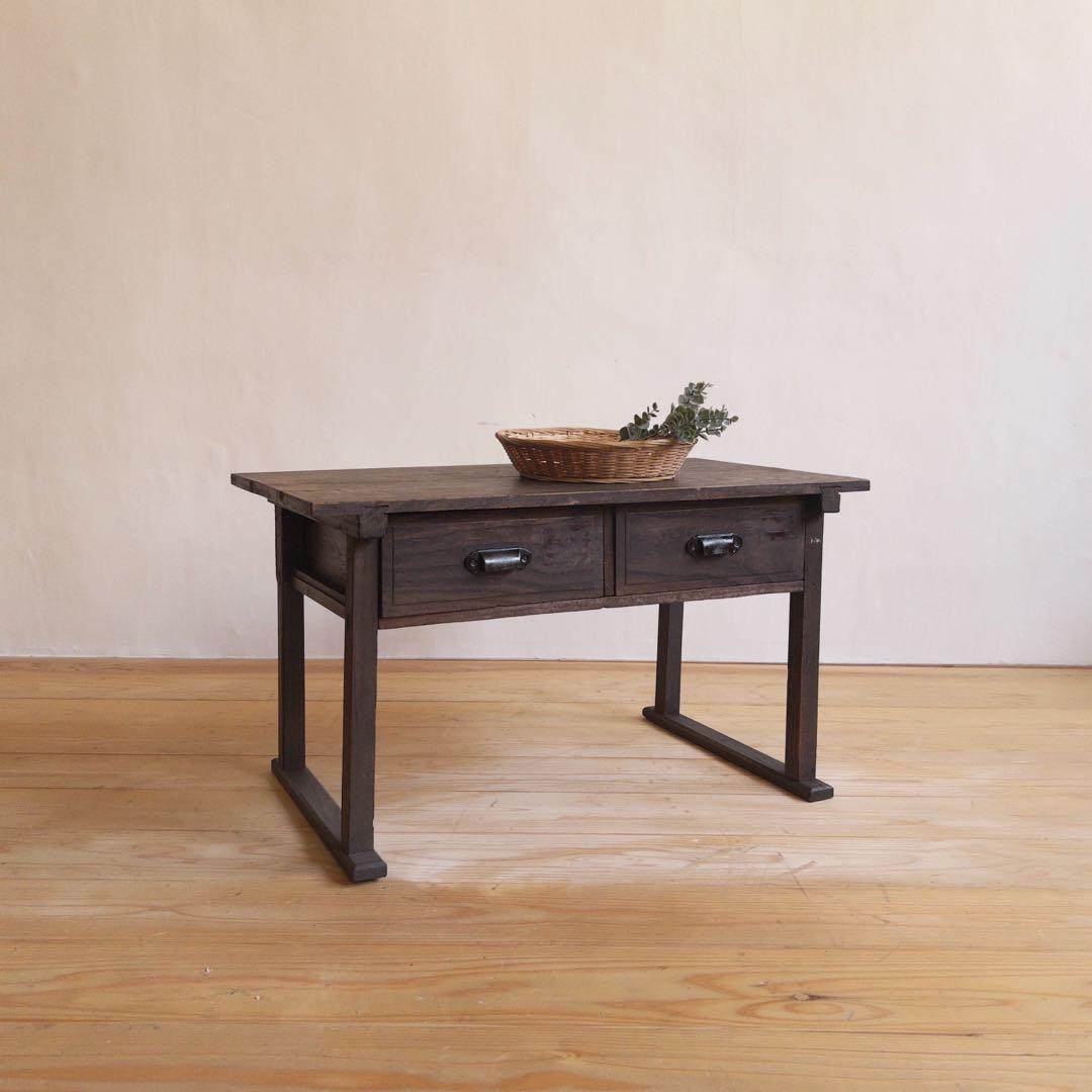 センターテーブル　コーヒーテーブル　古道具　古家具　ビンテージ　アンティーク コーヒーテーブル センターテーブル L字型収納 120幅 パイン古材 収納