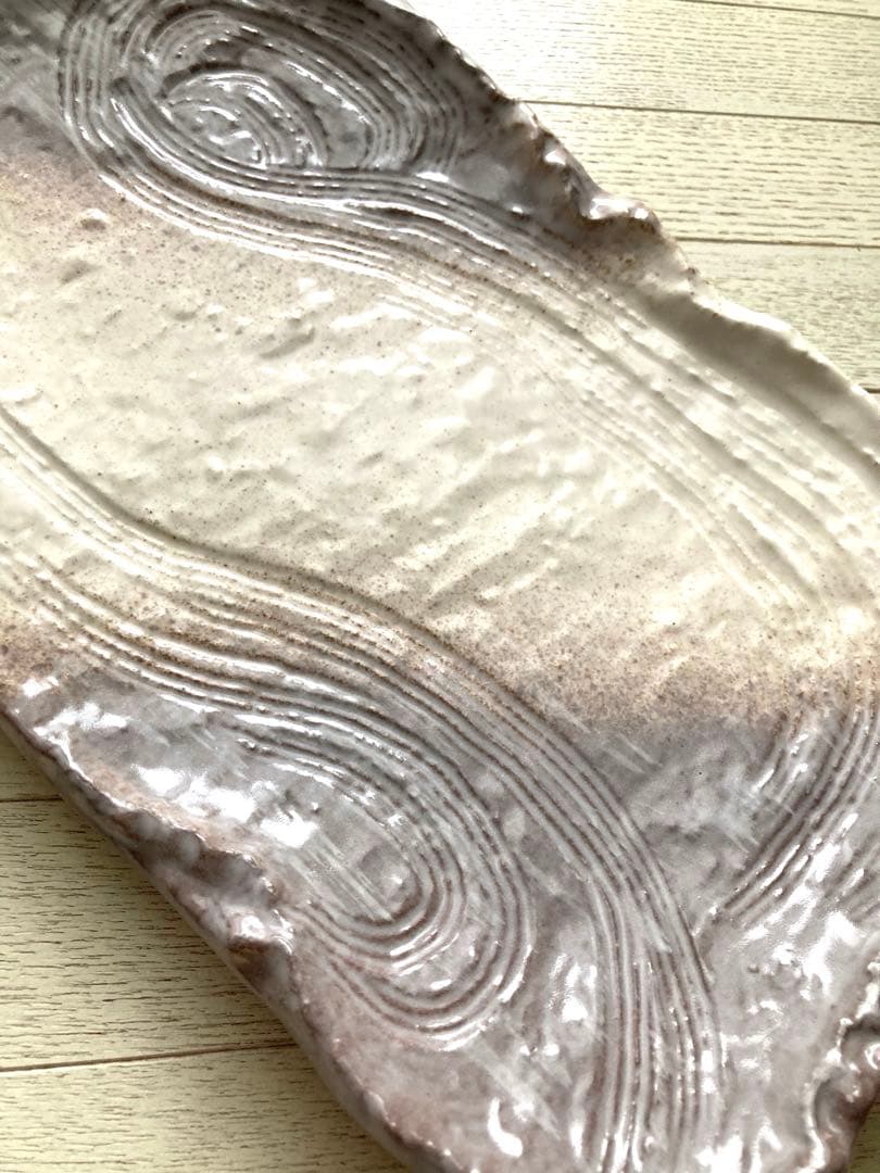 万古焼 志野脚付き長角皿 大皿 一点物 新品未使用品 白 渋い和食器