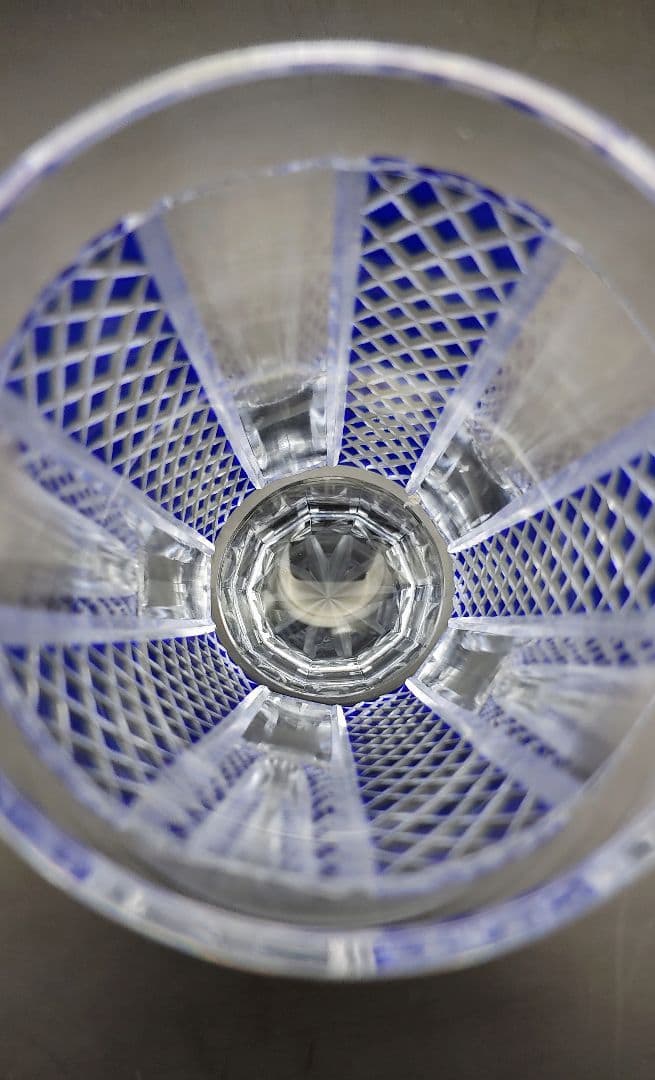 超希少品☆薩摩切子 藍被硝子 紗綾切子 高杯（切子、江戸切子、薩摩