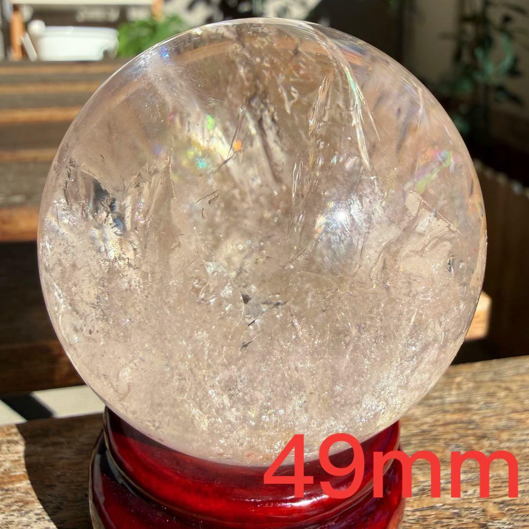 ピンクアゼツライト スフィア 虹入り 台座付き ピンククォーツ 49.6mm