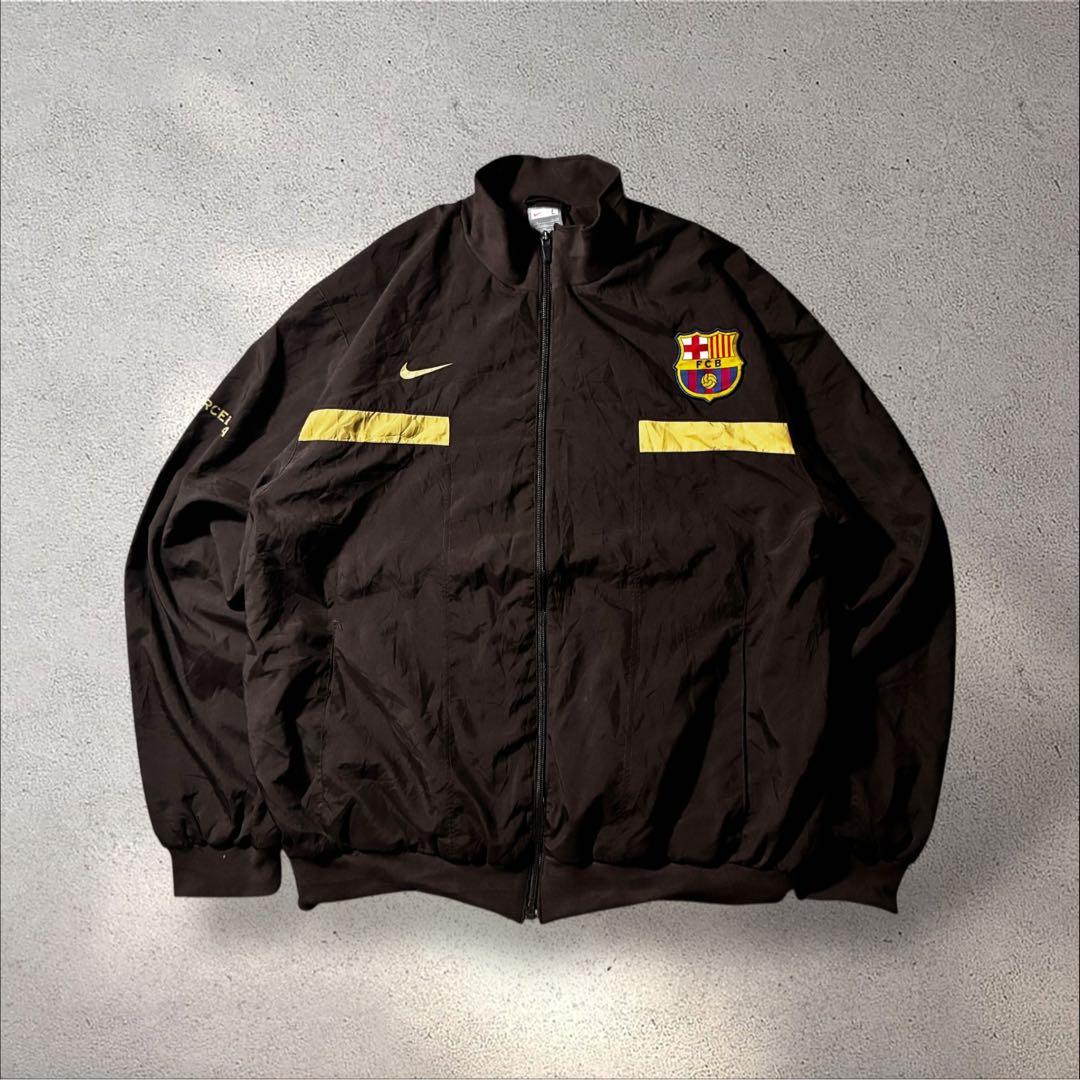 90s00s NIKEトラックジャケットFCバルセロナプリントロゴブラウンY2K