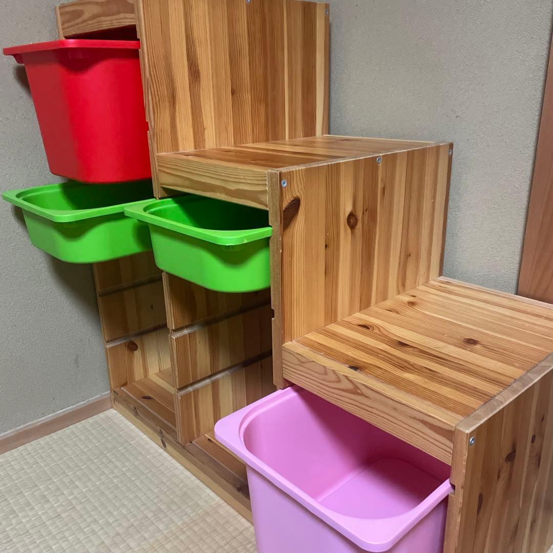 送料込】IKEA イケア おもちゃ収納棚トロファスト 木製階段 収納ケース