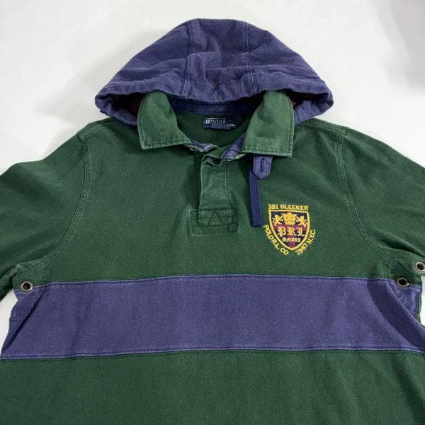 90 00s ポロラルフローレン フード付 ラガーシャツ L 緑 長袖