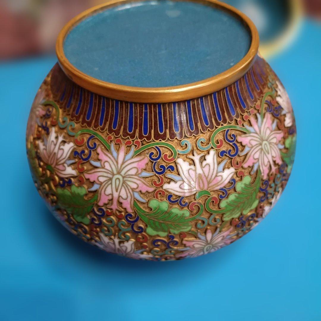 中国美術 七宝焼（景泰藍）金獅子香炉.沈香壺 昭和レトロアンティーク