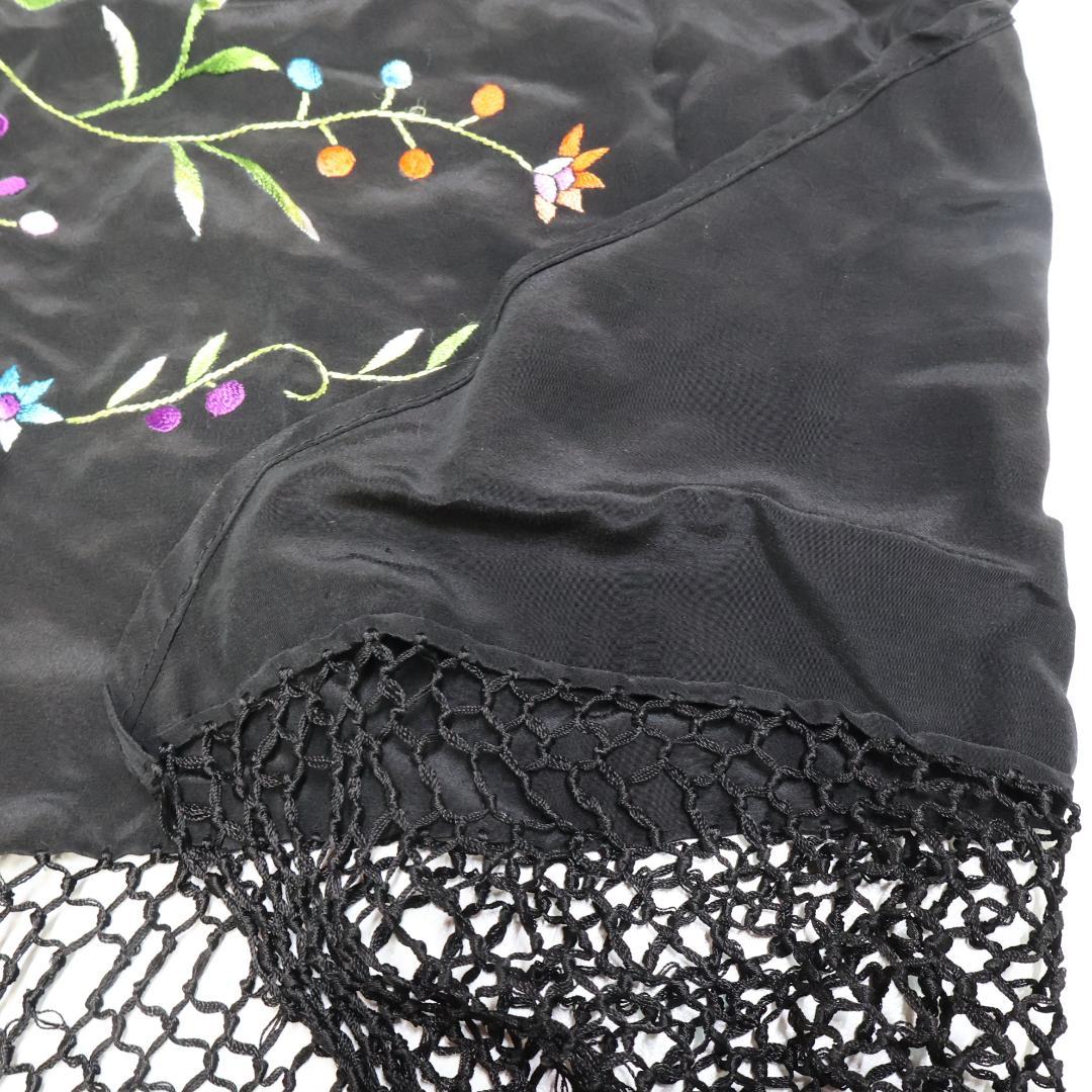 フラメンコ衣装】ブラック シージョ マントン フレコ 黒 花柄 赤 刺繍