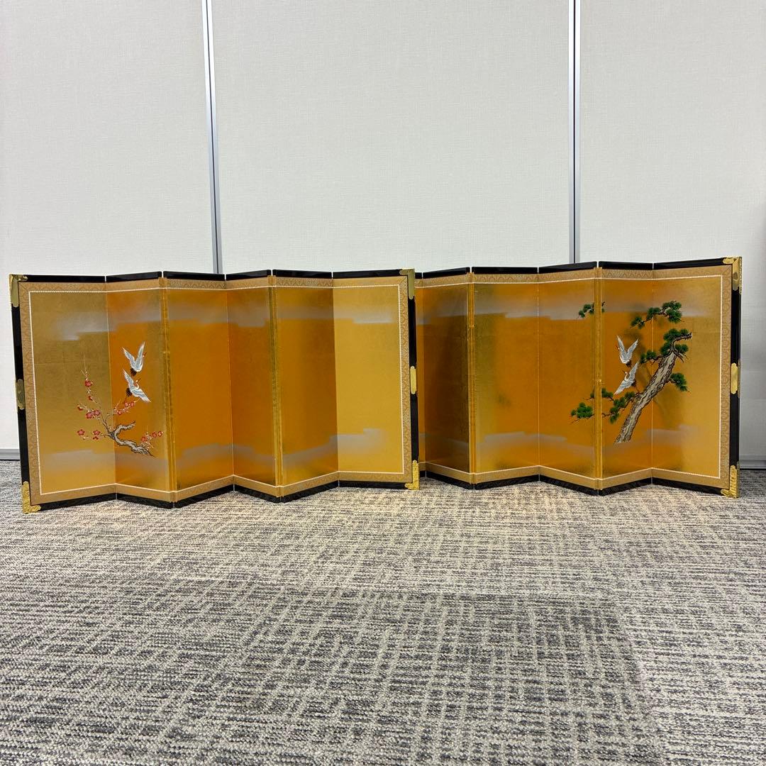 お雛様金屏風 鶴、梅、松　超特特大 淡い桜色雛人形の四曲絹金屏風桜親王飾りの通販～選ばれるお店の雛人形