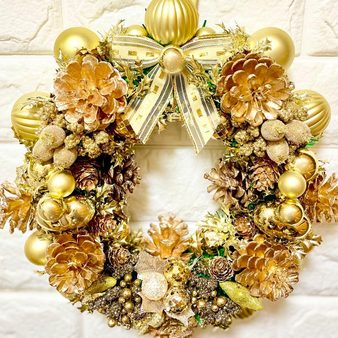 ❥❥❥クリスマスリース❥❥❥ Xmas キラキラゴールド フラワーリースL