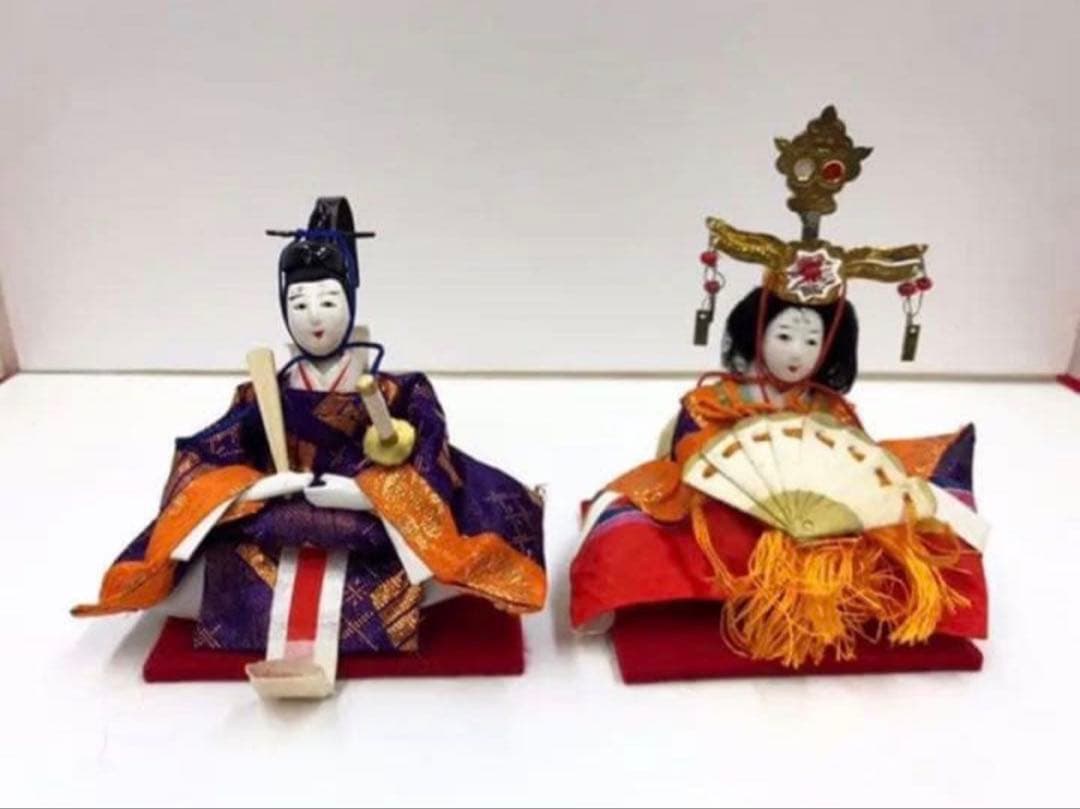 雛人形◇ミニ親王飾り◇昭和レトロ◇アンティーク 雛人形 コンパクト ひな人形 親王飾り 小芥子親王 市松桜二曲屏風