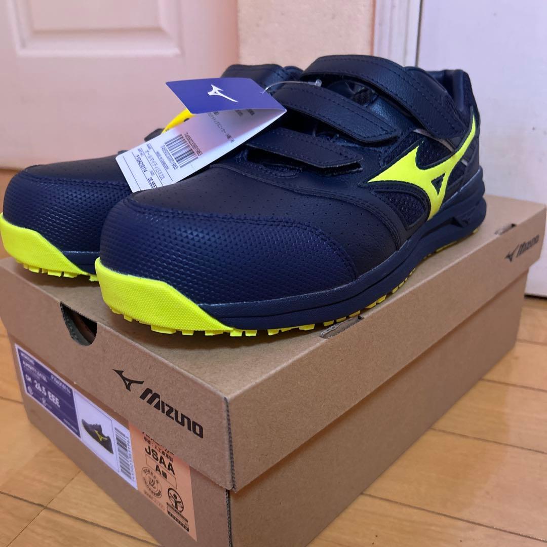 MIZUNO安全靴ネイビー／イエロー26.5 オールマイティ MIZUNO LSII51L WIDE F1GA241514 ネイビー×ライム