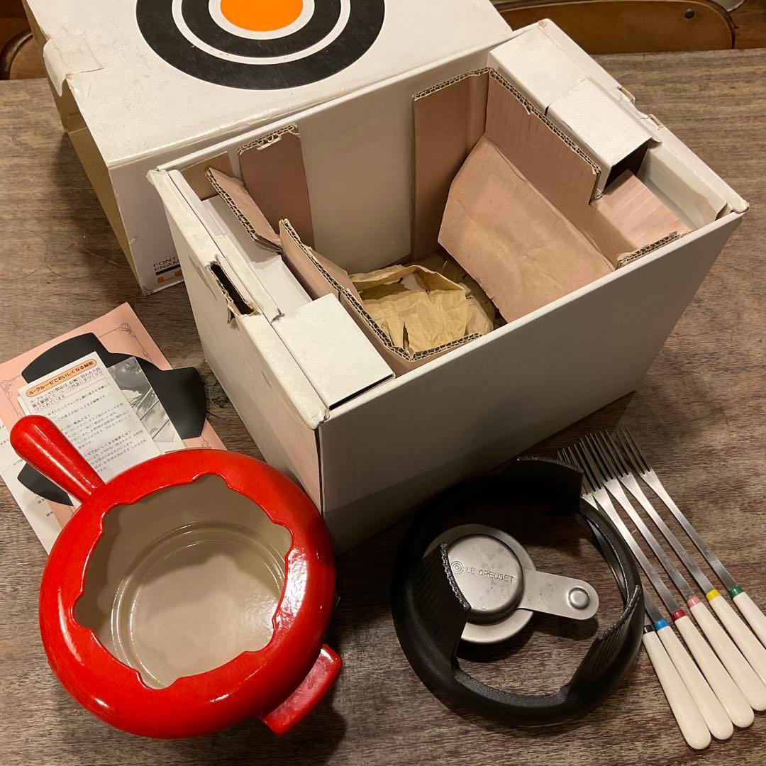 美品！ル・クルーゼ フォンデュ・セット琺瑯 鋳物 0.7L 片手鍋 20cm