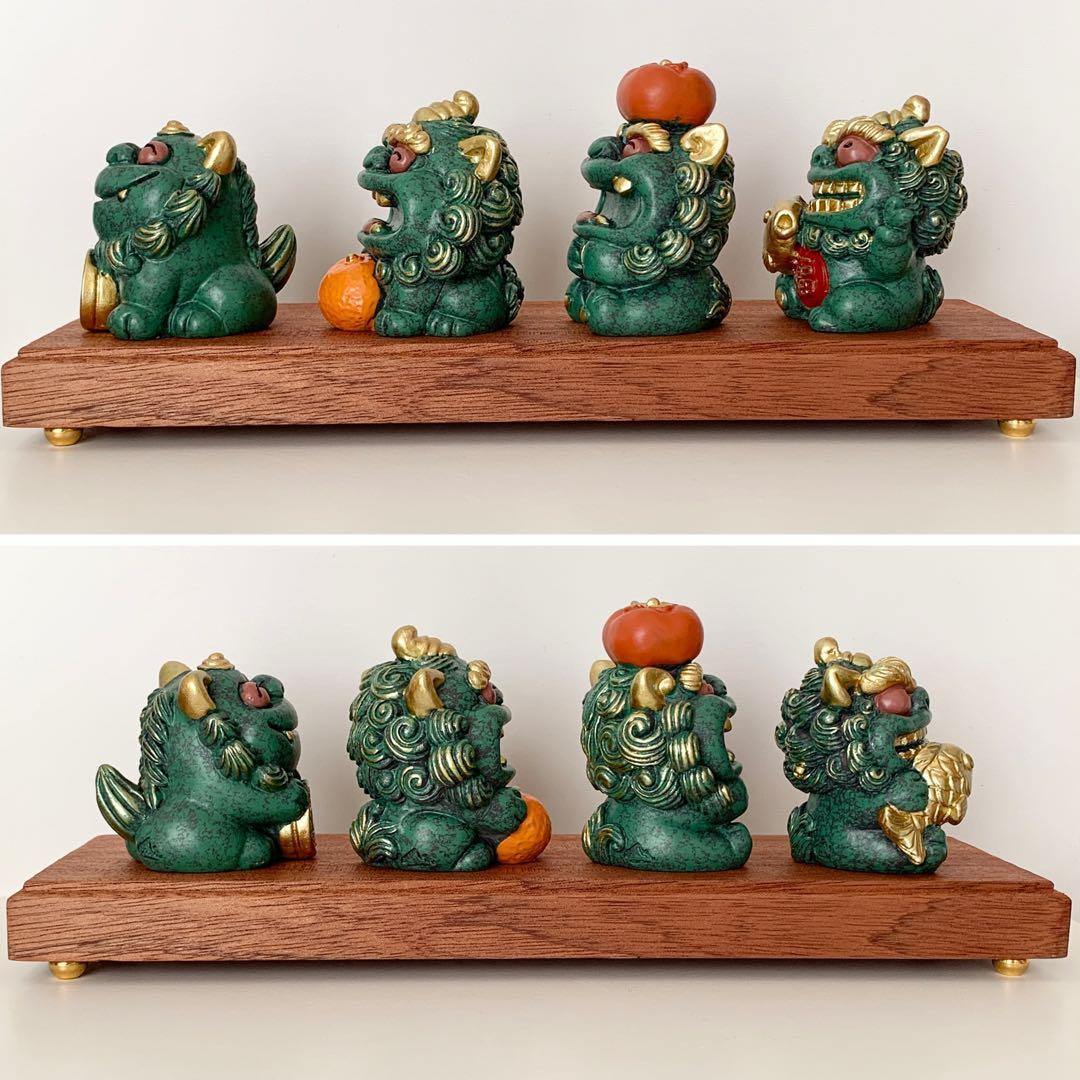 縁起物‪☆徳化白磁作家 監修/貔貅（ひきゅう）4体セット 木製台座‬