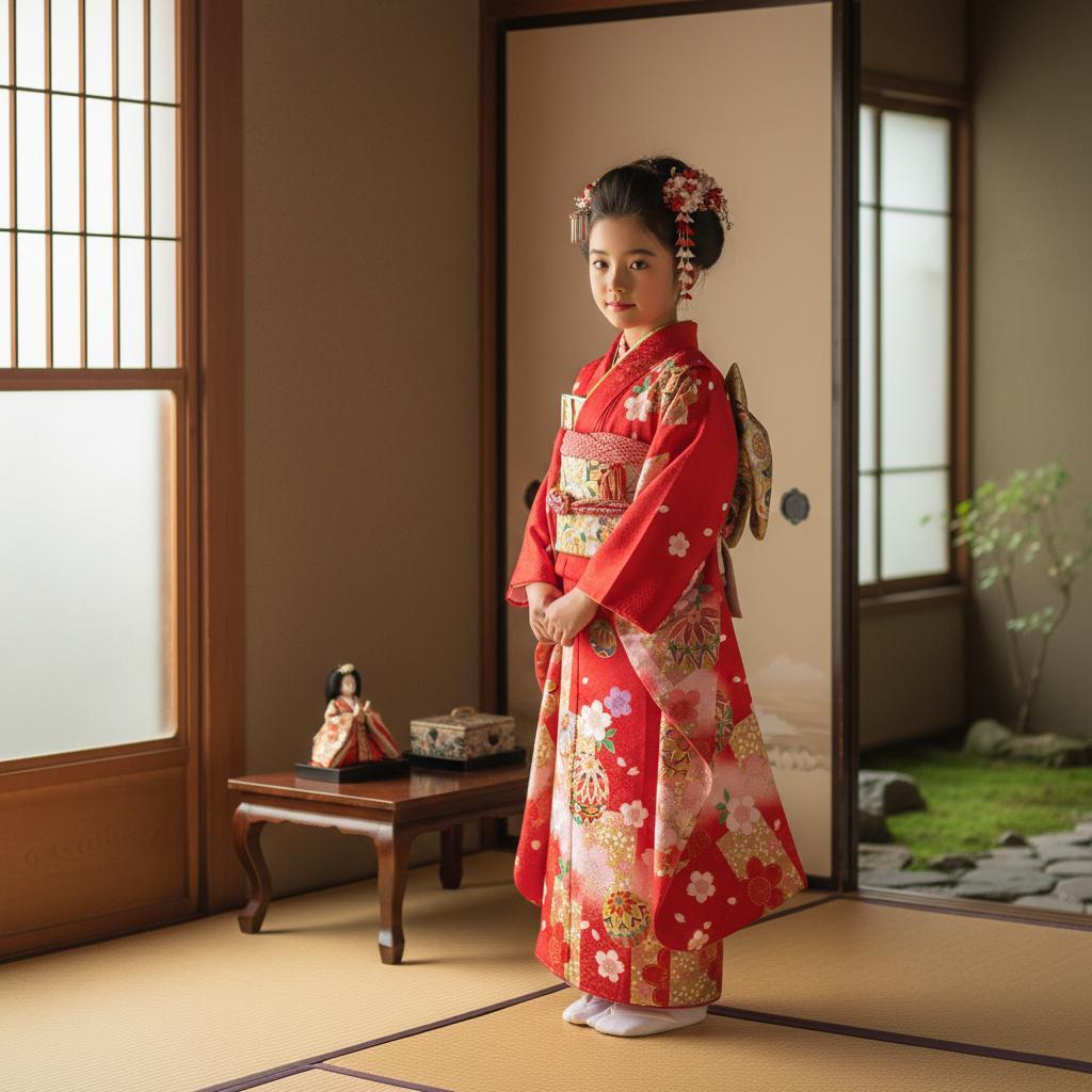 七五三 753 着物 七歳 四つ身着物 赤色地友禅柄 新品 k4126t - メルカリ