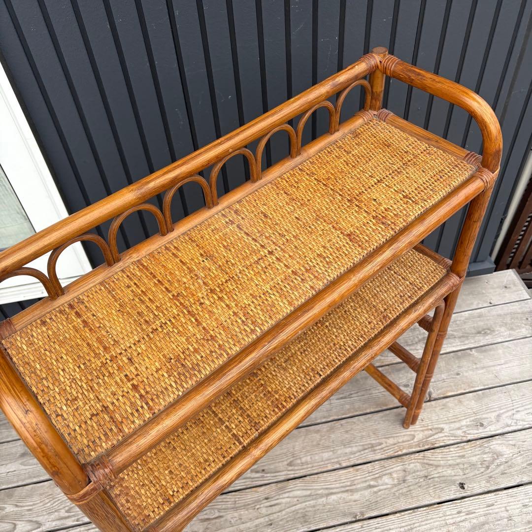 昭和レトロ 籐家具 ラタン 2段オープンシェルフ 飾り棚 フラワーラック