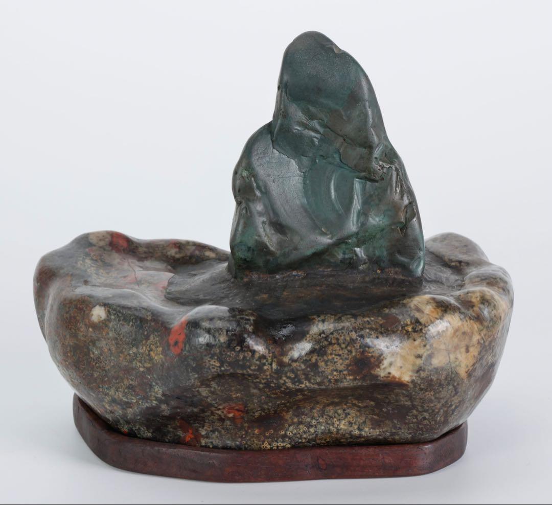 米*郎様 岐阜県 根尾川 菊花石 景石 寄石作品 観音　台座 共箱付 1.8kg