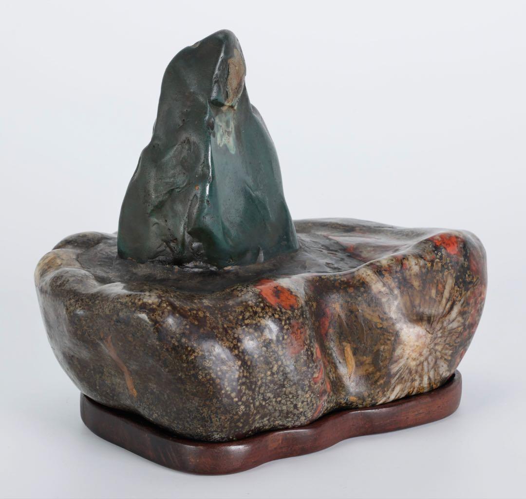 米*郎様 岐阜県 根尾川 菊花石 景石 寄石作品 観音　台座 共箱付 1.8kg