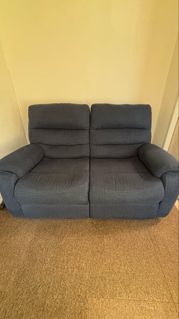 【最終値下げ】ネイビー 電動リクライニング 2人掛けソファ 電動リクライニングソファー 2人掛け ハイバック ヘッドリクライニング