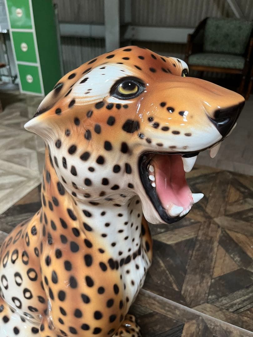 イタリア製 ヒョウ 豹 陶器 置物 レオパード アニマル インテリア
