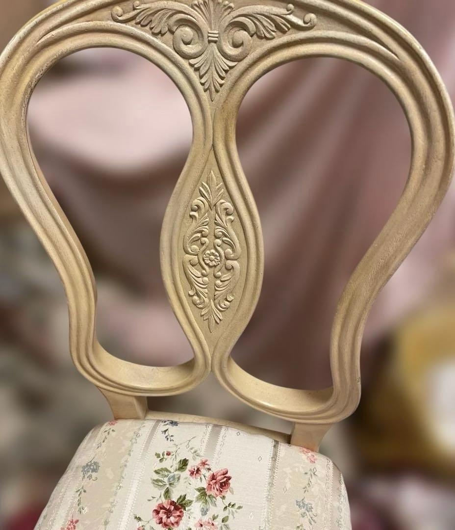 Chi様専用 ロココ調椅子 彫刻装飾 バラ布座面 ヨーロピアン