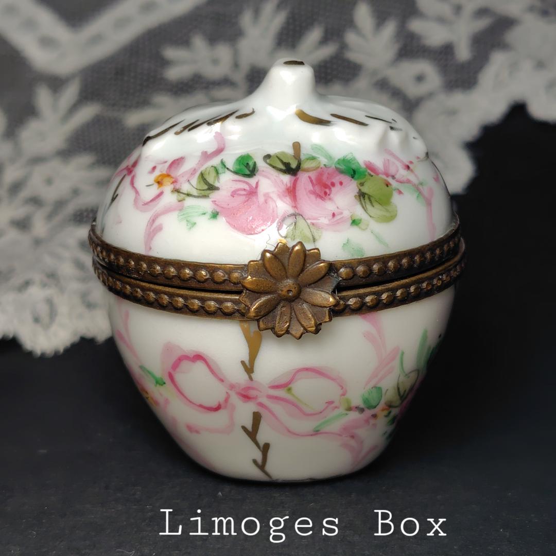 リモージュボックス　トリンケットボックス　フランス製　バラ　リボン a243731b6a49a5001293857c9a51c8