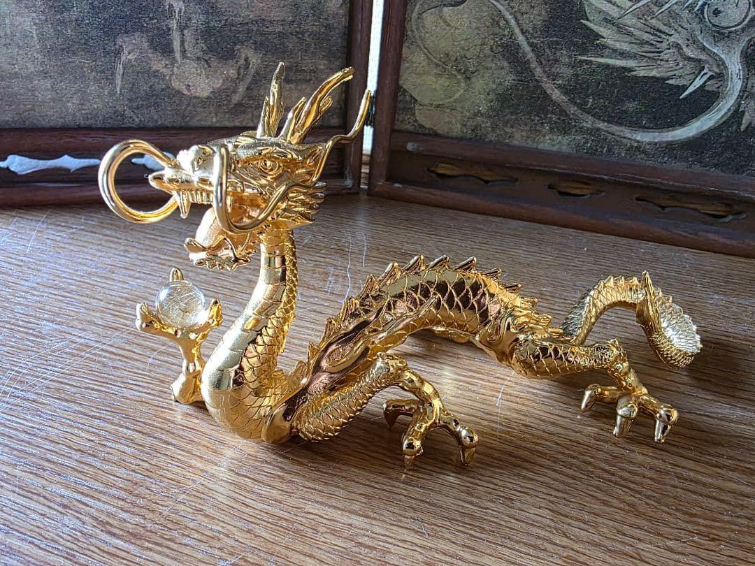 ルチル&金龍　置物　開運　金運　風水　龍神様 　ルチルクォーツ　縁起物 ルチルクォーツと金龍の置物 縁起物 オブジェ 龍神 その他インテリア