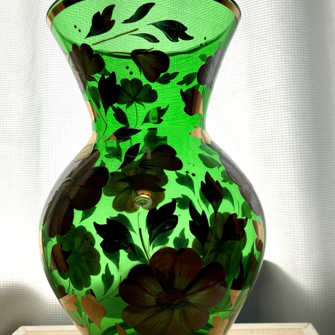 チェコ製 ボヘミアングラス 花瓶 金彩 未使用品 レトロ - メルカリ