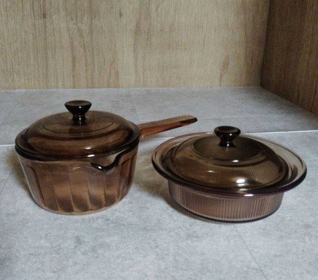 【未使用】ビジョン　コーニング　USA　片手鍋　キャセロール　2点 VIGION ビジョン コーニング FRANCE ガラス製キャセロール 両手鍋 2.5L