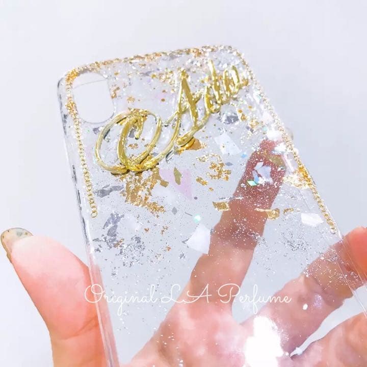 名前入れ♡シェルフレーク✨キラキラ金箔入り♡オリジナルスマホケース