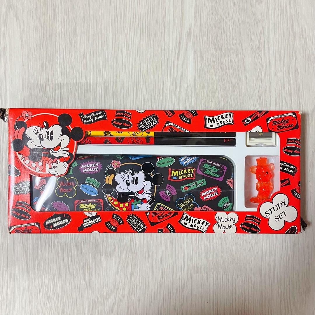 希少未使用】80s ミッキーマウス 文房具セット 昭和レトロ 当時物 筆箱