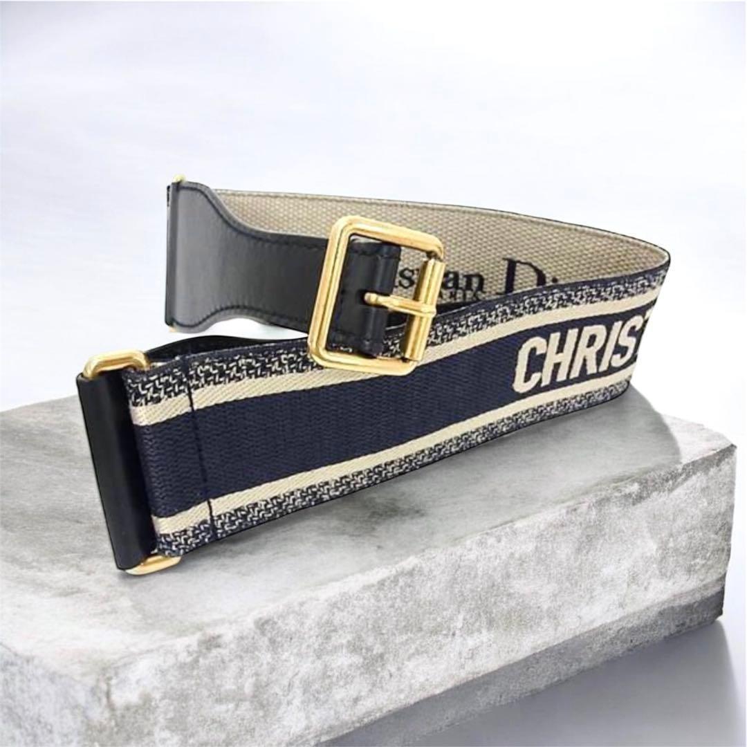 超美品》Christian Dior ディオール ベルト ゴールド金具 紺系 - メルカリ