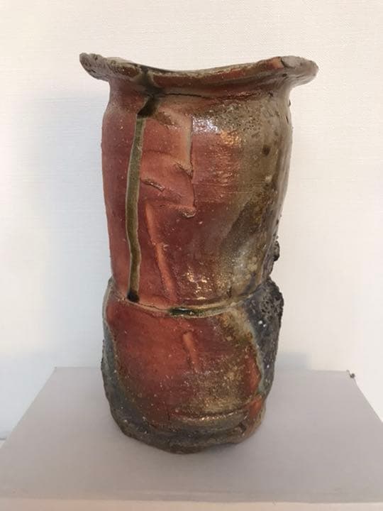 寺垣外窯 杉本貞光作 信楽 花入 共箱(在銘、作家物、花瓶)備前焼 本物