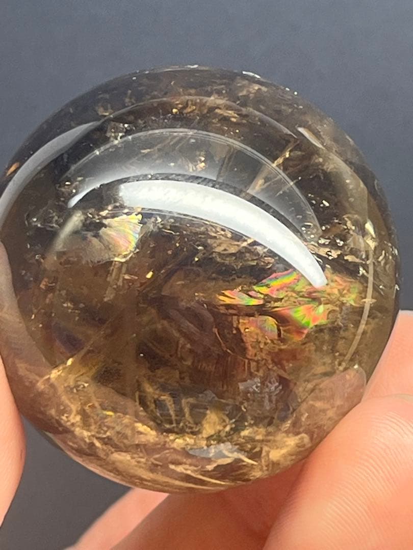 天然石 スモーキークォーツア アゼツライト スフィア 爆虹⭐️1813