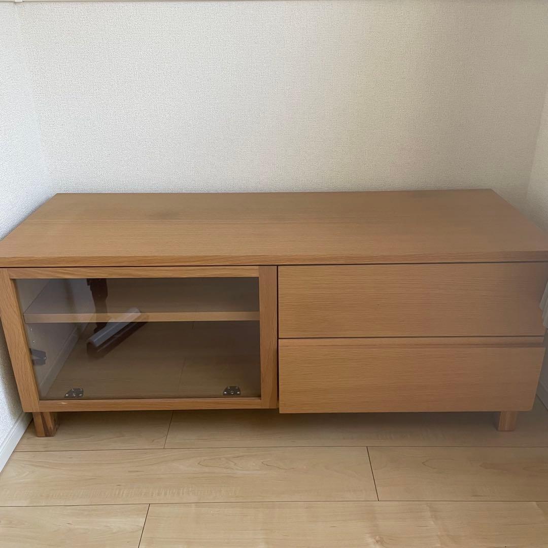 送料無料 無印良品 脚付き ガラス扉 テレビ台 ナチュラル オーク材