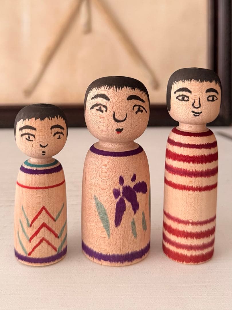 今晃 作】伝統こけし 三体セット8cm・9cm・9.5cm｜愛らしき小さな名品