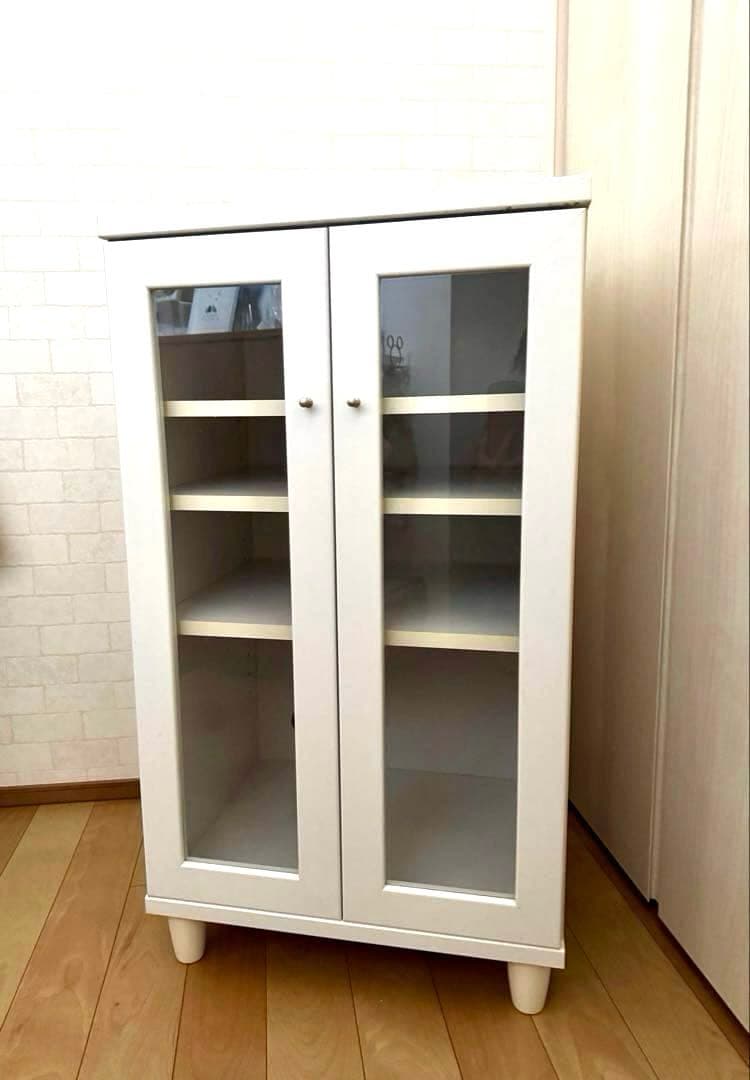ディノス】日本製 白家具 姫系 丸脚付き木製ガラスキャビネット¥25.800