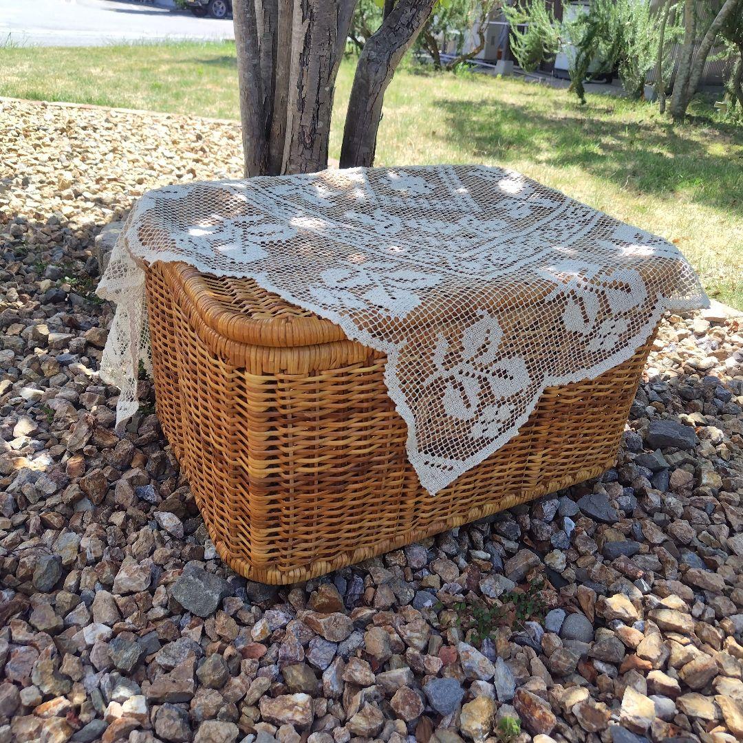 昭和レトロ 蓋付き ラタン かご 収納 籠 アンティーク ランドリー バスケット ランドリーバスケット ラタン ふた付き おしゃれ アタ バスケット 大