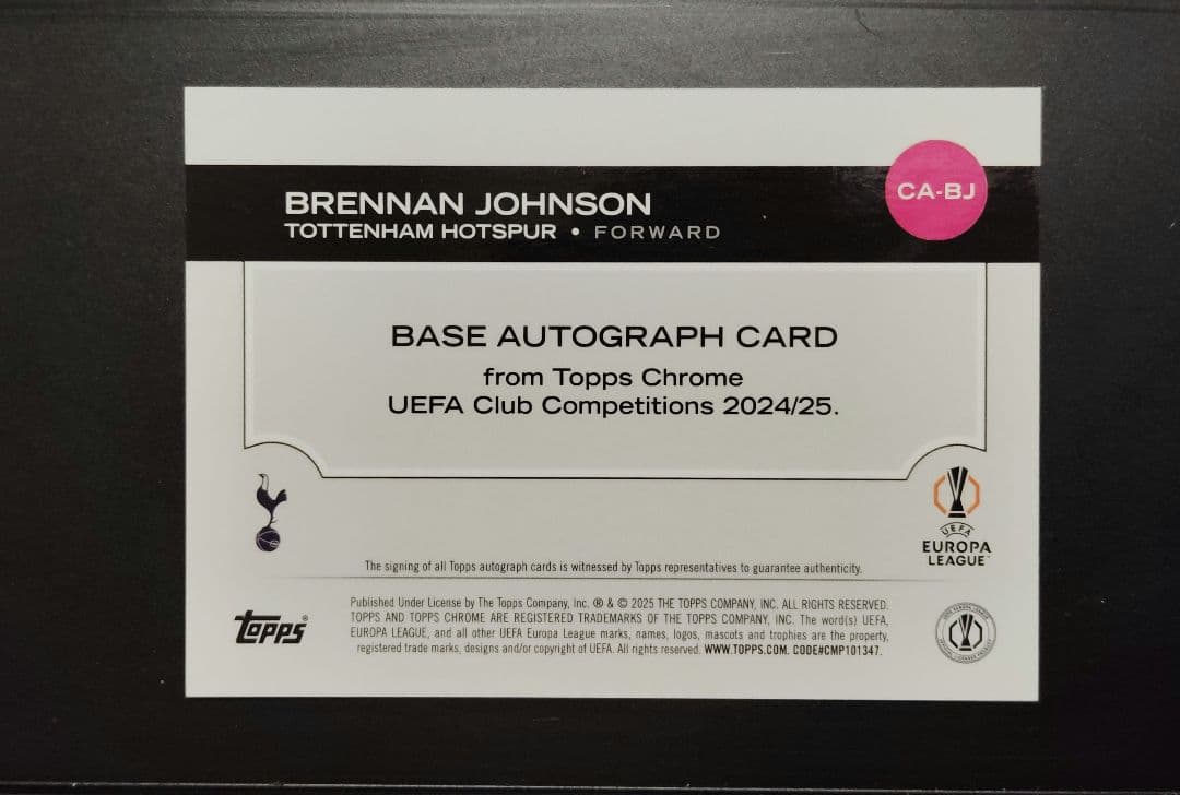 世界99枚限定】topps ブレナン・ジョンソン 直筆サイン auto UCC