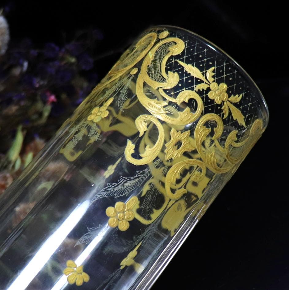 オールド・バカラ 1900年頃 草花文 金彩盛り上げ 大型 27.8cm 花瓶