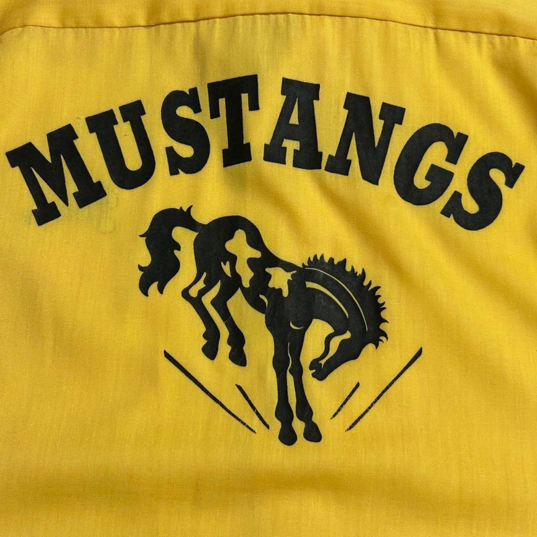 80s HILTONヒルトン ボーリングシャツ L マスタード ラバープリント⑧
