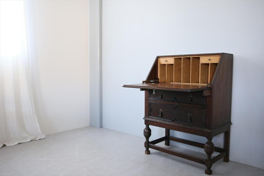 英国アンティーク木製ライティングビューロー/勉強机デスク/チェスト