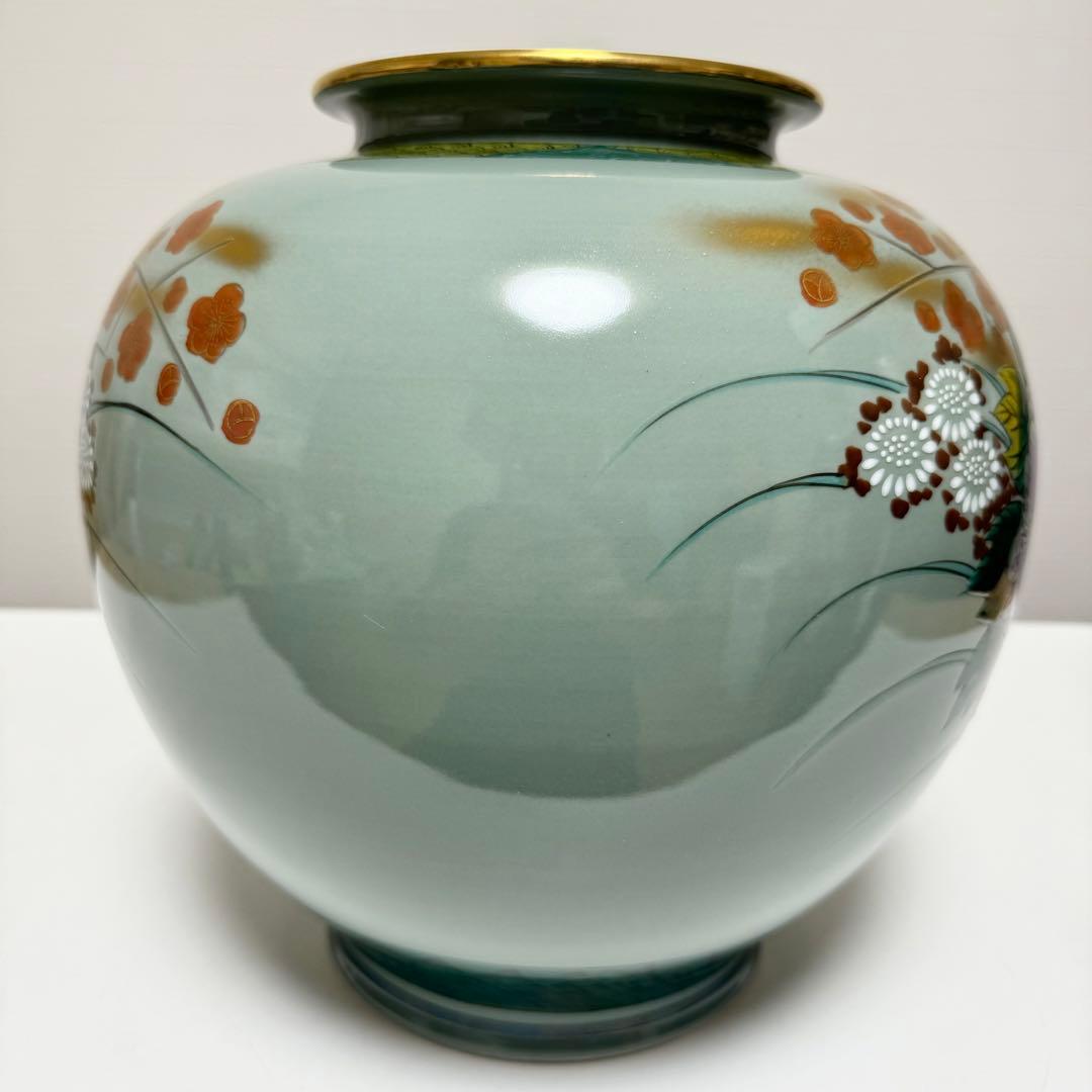 九谷焼 九谷玉竜 花瓶 花鳥図 色絵 飾り壺 壷 花器 花入 花生 貴重