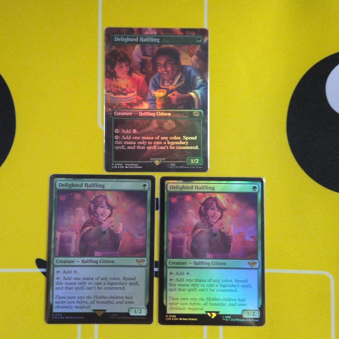 MTG 喜ぶハーフリング　英語　フルアートFOIL1枚　通常FOIL ２枚 日)喜ぶハーフリング / Delighted Halfling ☆ボーダーレス☆(シーン