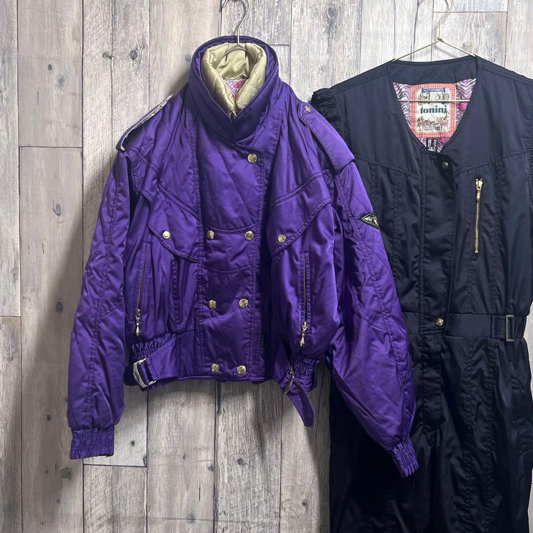 美品　レトロ　スキーウェア セットアップ　紫　黒　LLサイズ 美品 レトロ スキーウェア セットアップ 紫 黒 LLサイズ - メルカリ