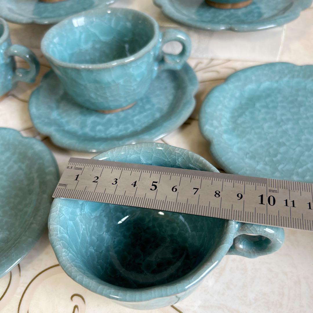 瀬戸焼 彩雲窯 貫入青磁 カップ＆ソーサー 5客セット 銘々皿 輪花皿