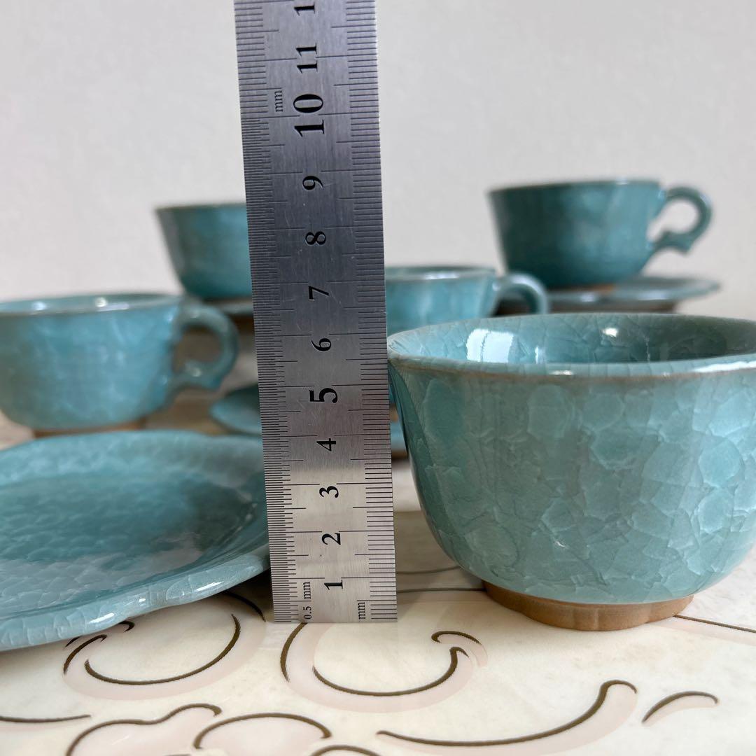 瀬戸焼 彩雲窯 貫入青磁 カップ＆ソーサー 5客セット 銘々皿 輪花皿