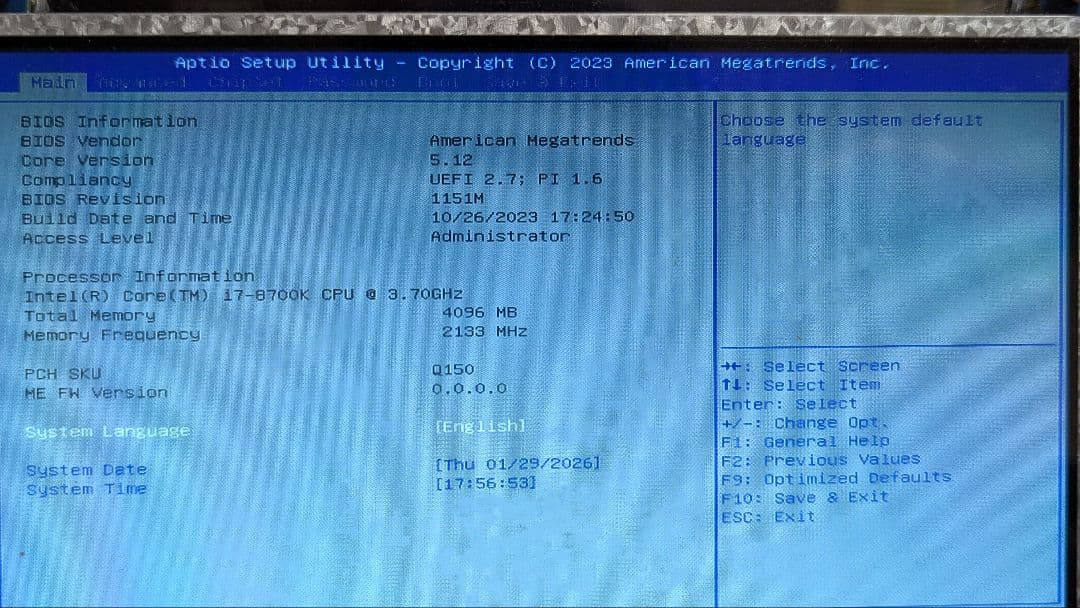 Intel Core i7-8700K CPU 3.70GHz 【462】