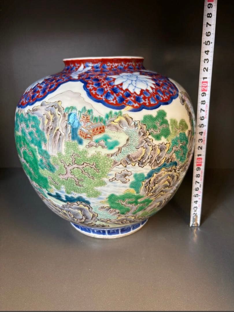 晩香窯「庄村健吉」造色絵花生　明治時代 花瓶 花入