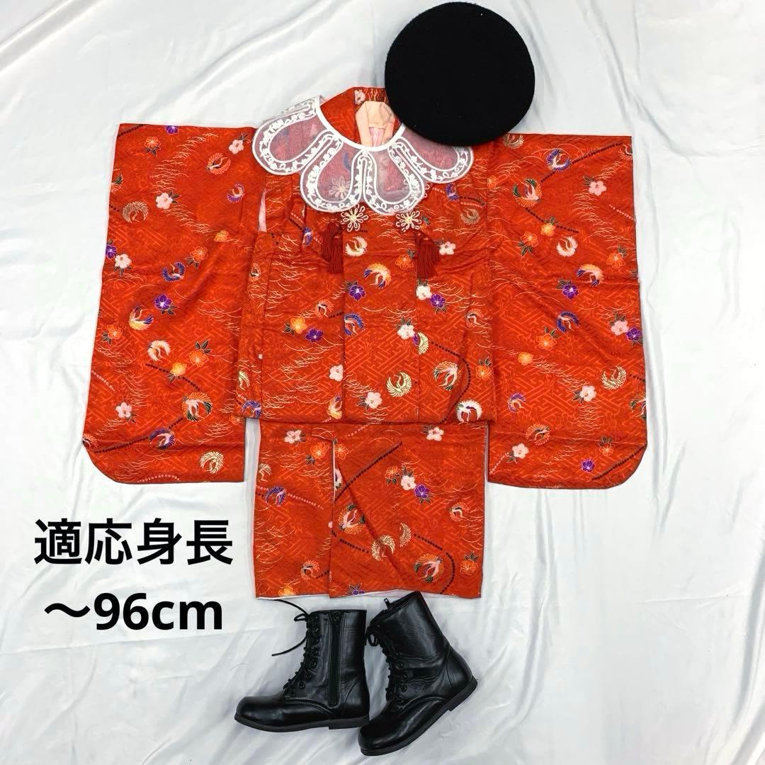 603agu3□七五三 三歳 女の子 着物＆被布＆長襦袢 金彩 鶴 花□美品