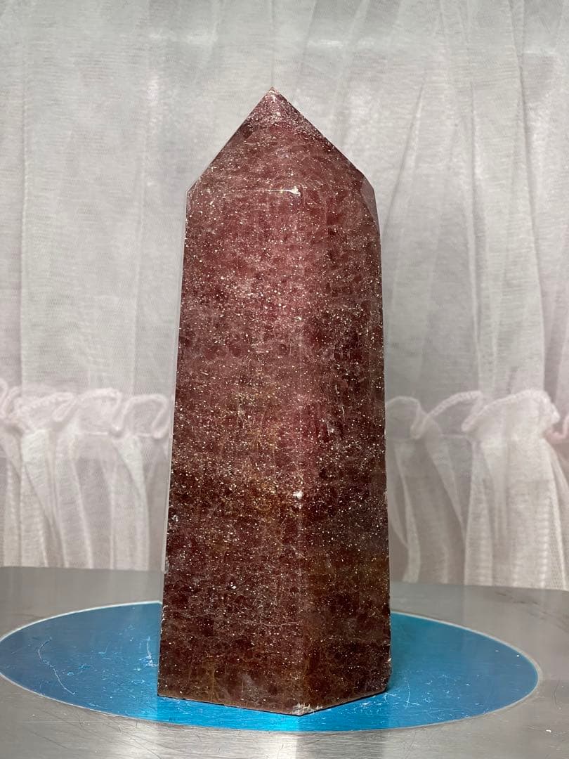 天然石高品質大きいストロベリークォーツ六角柱ポイント1095g