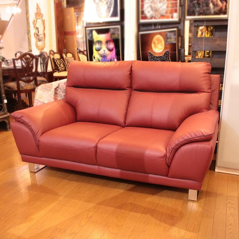 二人掛けソファ ダブルソファ 幅160cm エアレザー 赤 143-169 二人掛けソファー 2人用 幅130 赤 レッド 布製 ファブリック